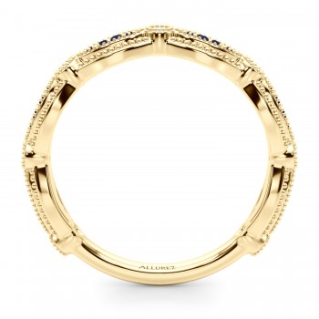 Antique Style Diamond & Blue Sapphire Wedding Band Ring 14K Yellow Gold (0.20ct)